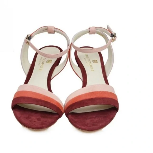 Bruno Magli CECI SUEDE WEDGE SANDAL-RUST COMBO NIB